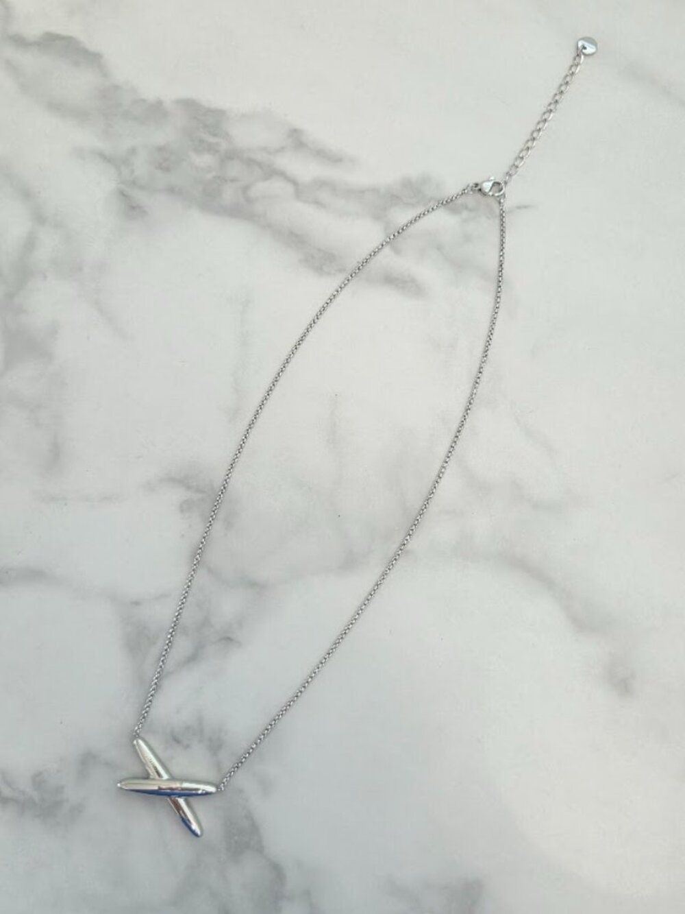 Silver Tone Minimalist Crossed X Pendant Necklace Adjustable - Picture 4 of 16